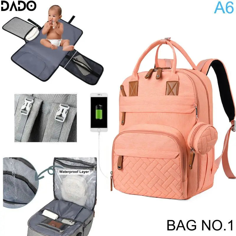 Waterproof Diaper Backpack With Changing Pad And Stroller Straps