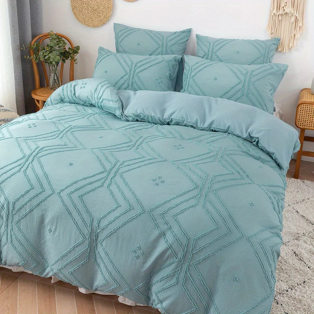 KDV Tufted Geometric Duvet Cover Set Soft All Season Bedding