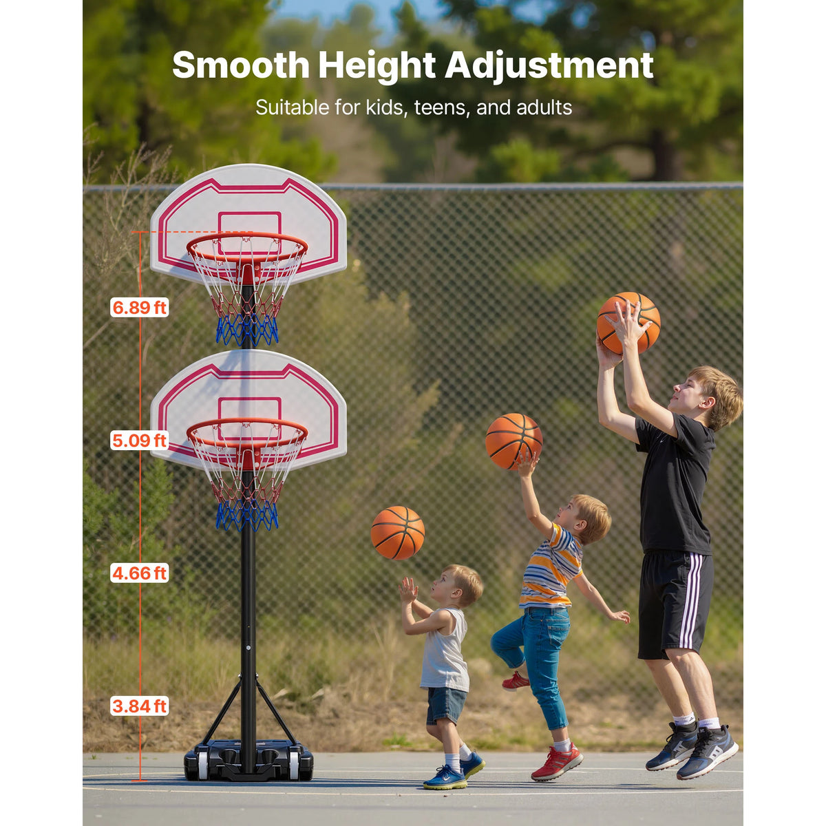 SucceBuy Portable Basketball Hoop With Adjustable Pole And Backboard Set