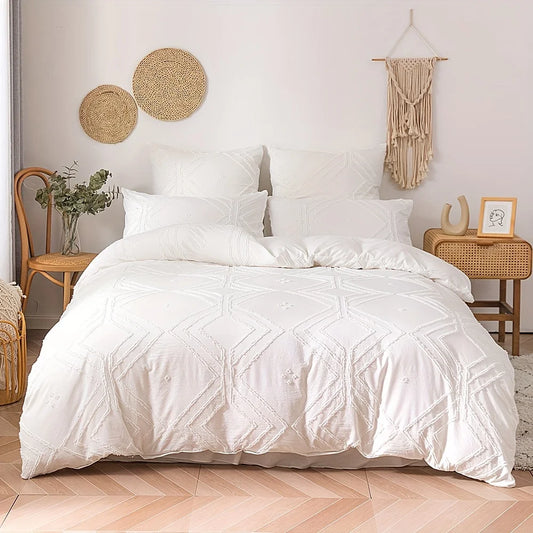 KDV Tufted Geometric Duvet Cover Set Soft All Season Bedding