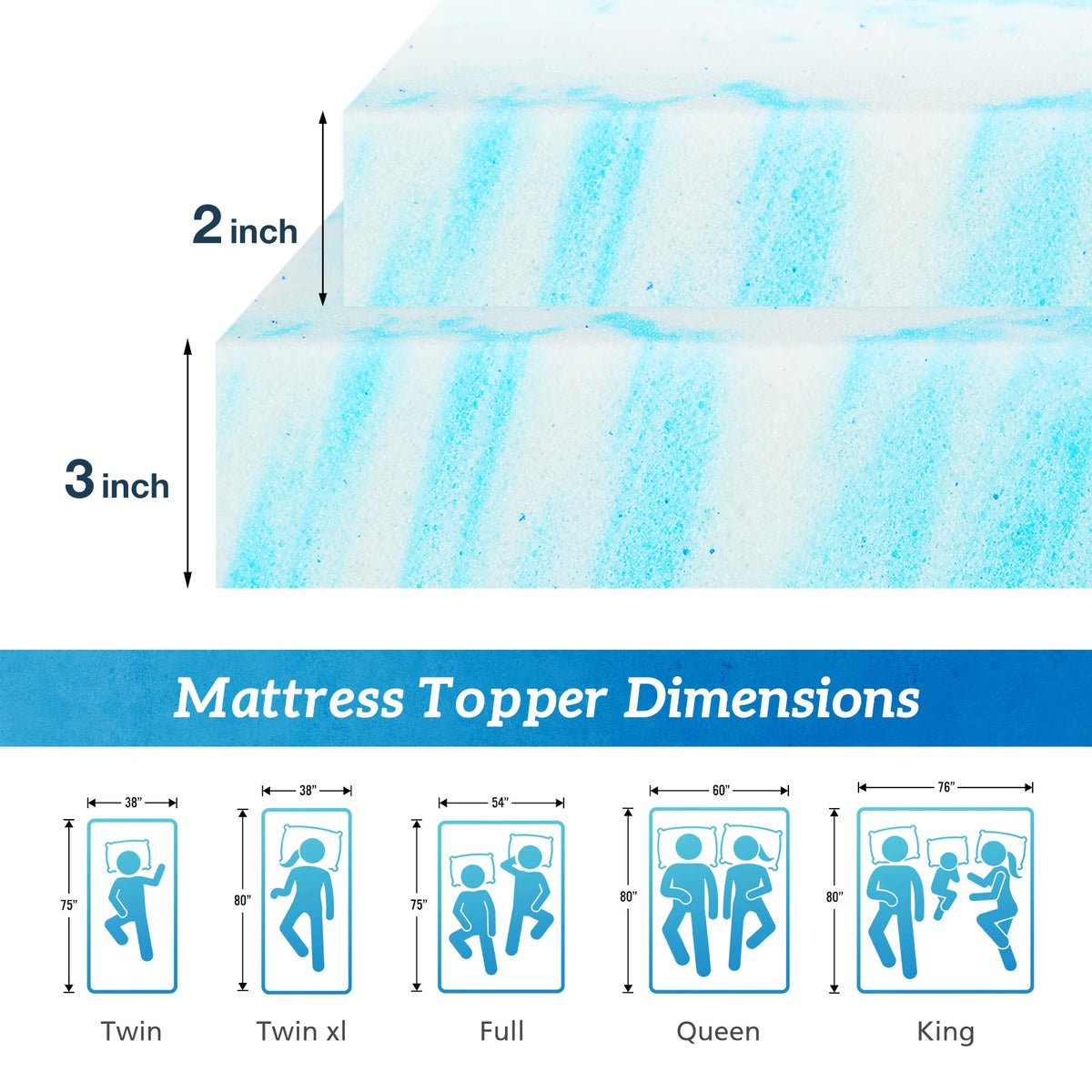 MCQ Cooling Gel Breathable Memory Foam Bed Mattress Topper