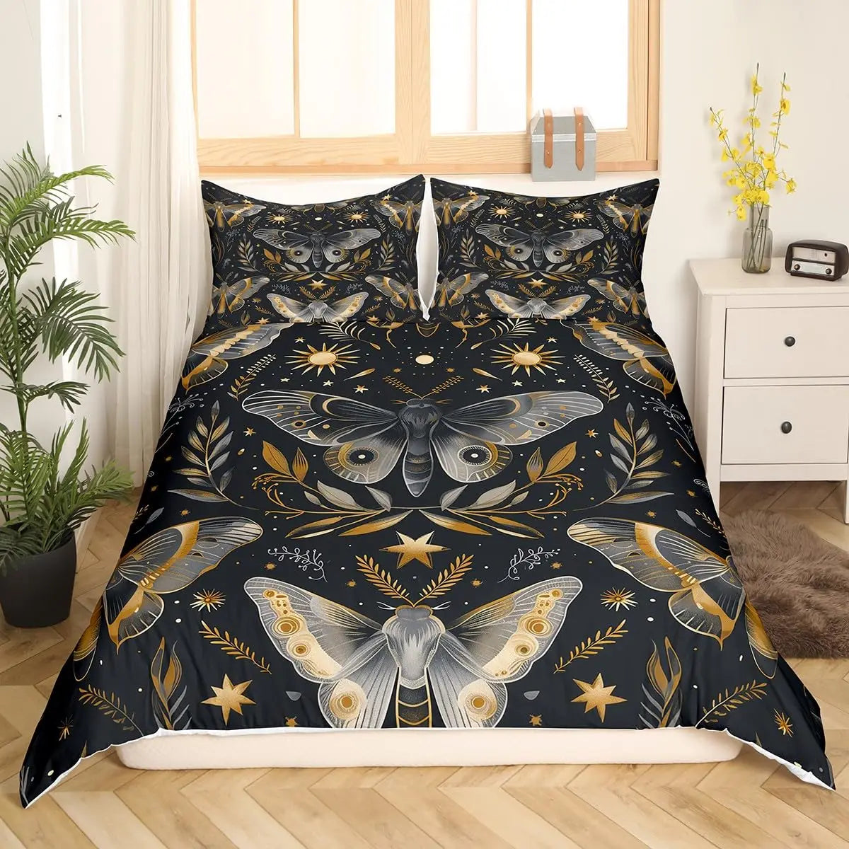 Gothic Moth Mushroom Microfiber Duvet Cover Set Ultra Soft Lightweight
