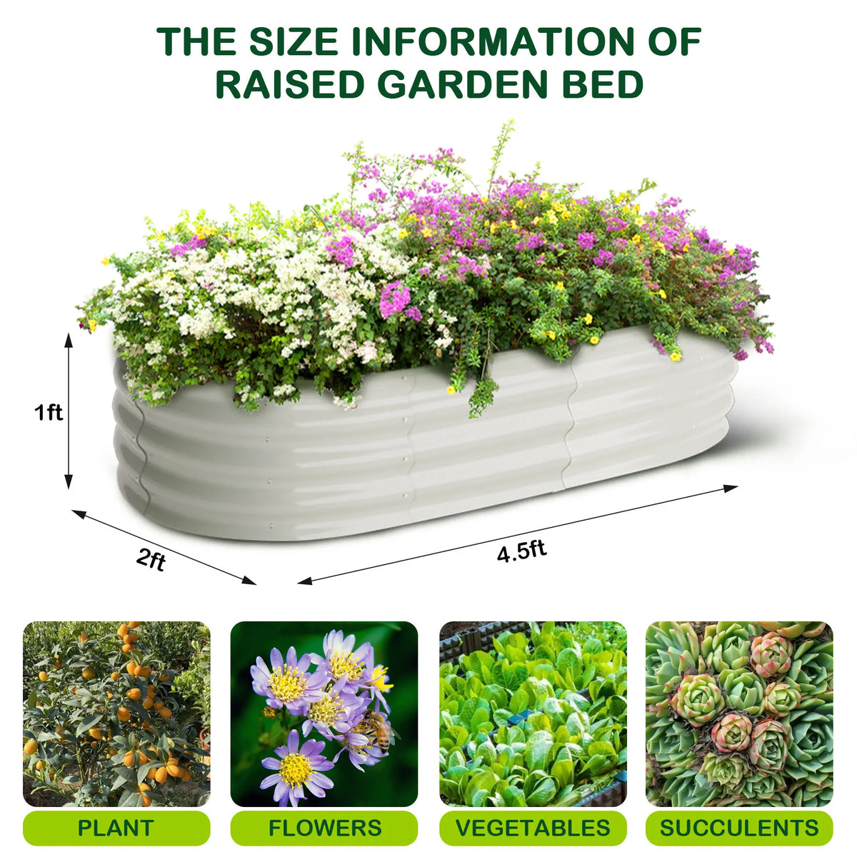 HiMiss Oval Galvanized Steel Vegetable Garden Planter Box