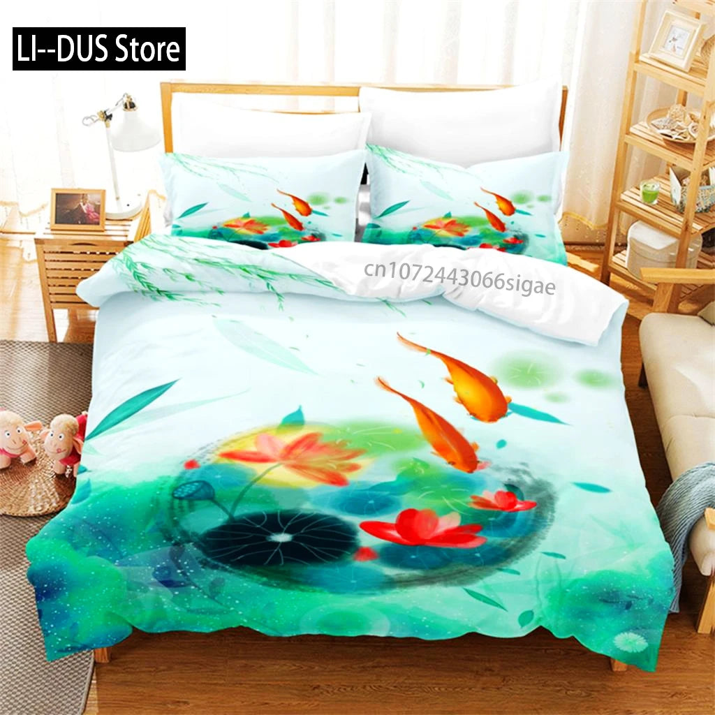 Pink Lotus Duvet Cover Set Featuring Stream Water Design Bedding