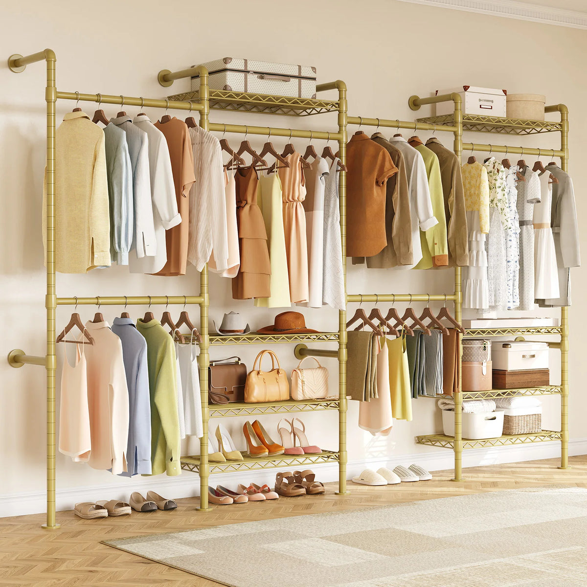 Onbrill Wall Mounted Industrial Pipe Clothes Rack Expandable Closet Organizer