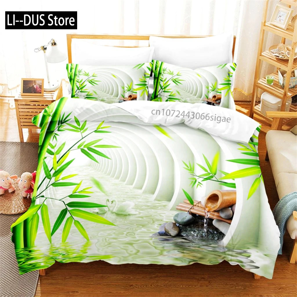 Pink Lotus Duvet Cover Set Featuring Stream Water Design Bedding