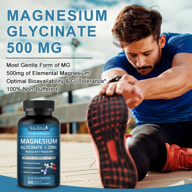 Mulittea Magnesium Glycine Capsules With Zinc Vitamins D3 B6