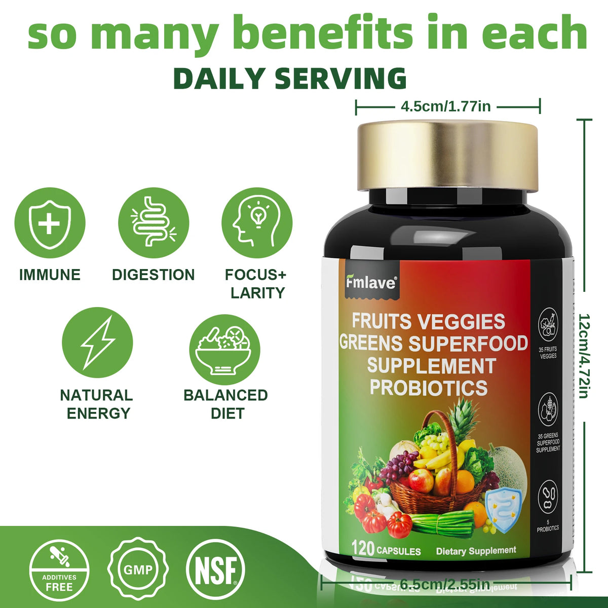 Natural Fruit And Vegetable Superfood Capsules With Digestive Support