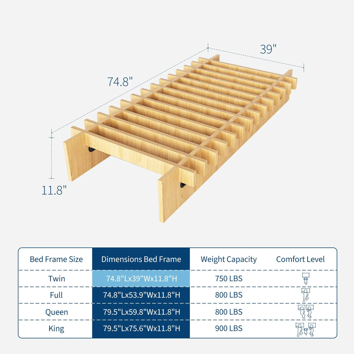 HiMISS Low Profile Wood Platform Bed Frame With Ample Storage