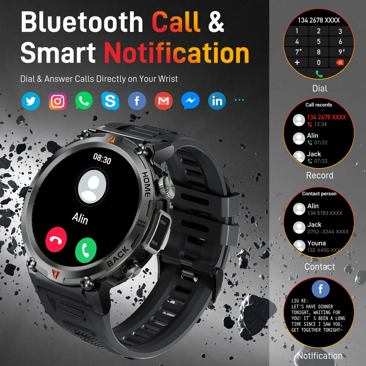 LaNikar KE3 Bluetooth Call Smart Watch With Health Monitor