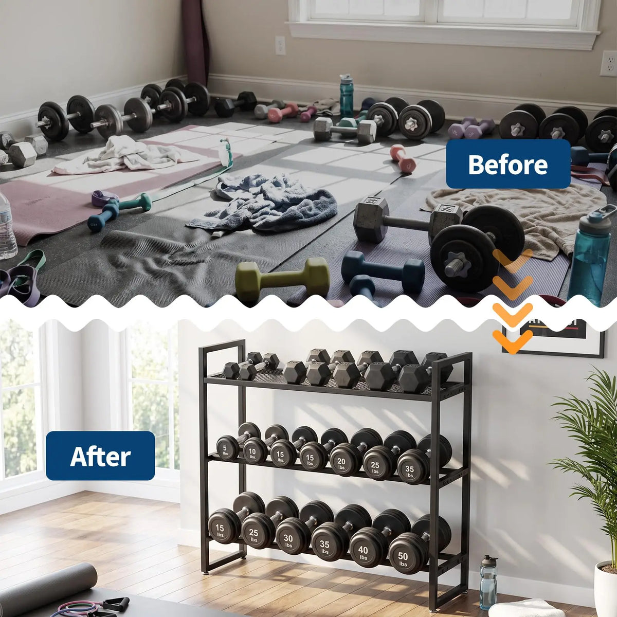 Three Tier Steel Dumbbell Rack For Home Gym Training