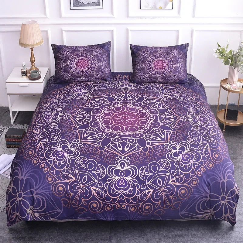 Mandala Bohemian Duvet Cover Set With Printed Lotus Floral Bedding