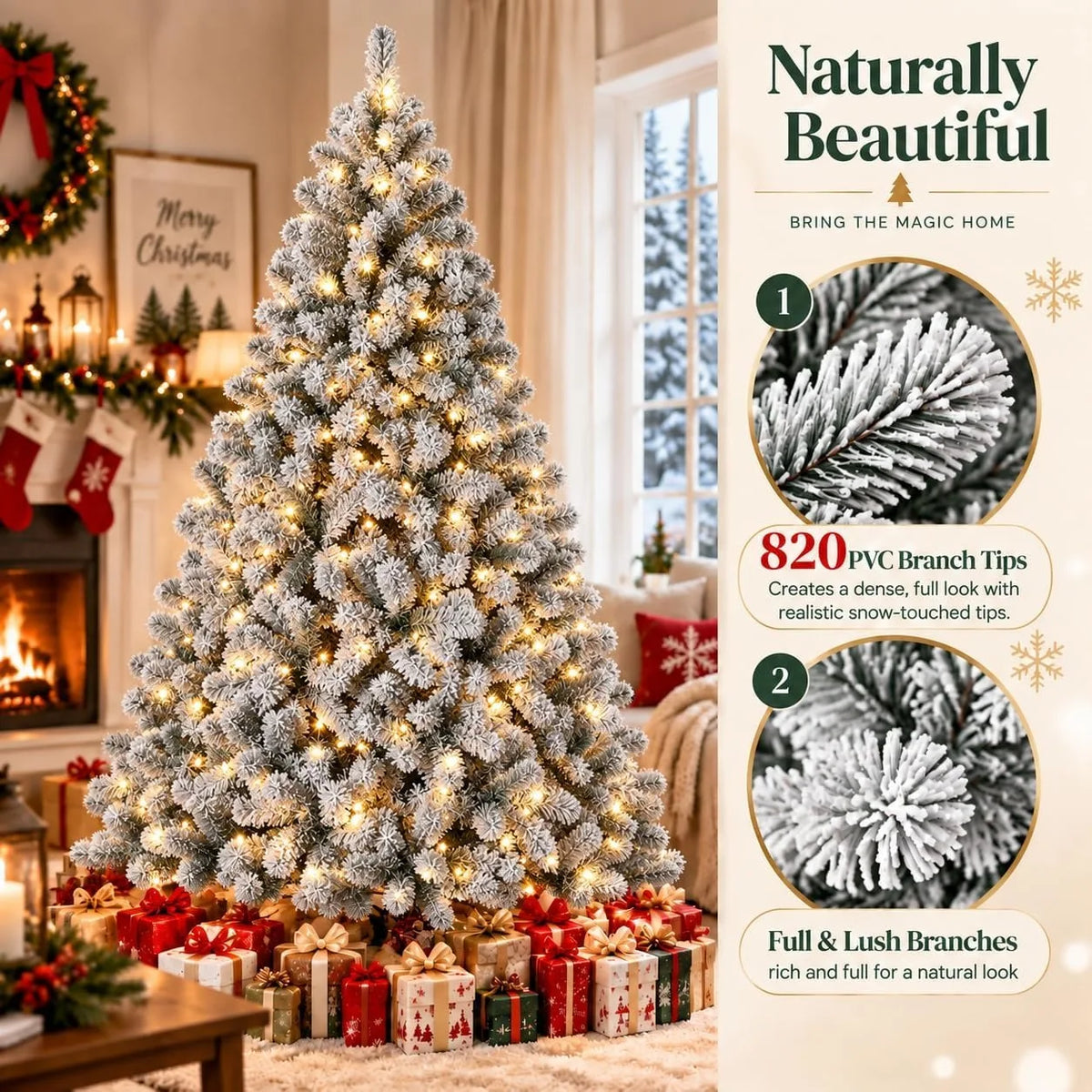 Anixol Prelit Artificial Christmas Tree With 100 Lights And Snowflake Decor