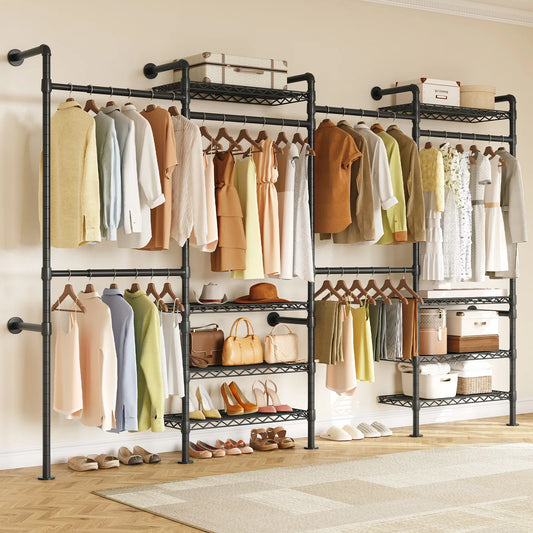 Onbrill Wall Mounted Industrial Pipe Clothes Rack Expandable Closet Organizer