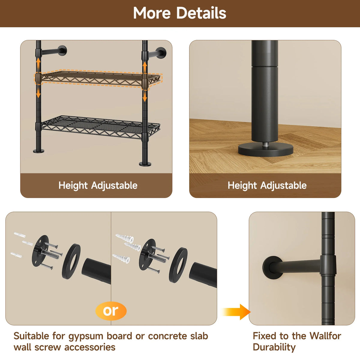 Onbrill Wall Mounted Industrial Pipe Clothes Rack Expandable Closet Organizer