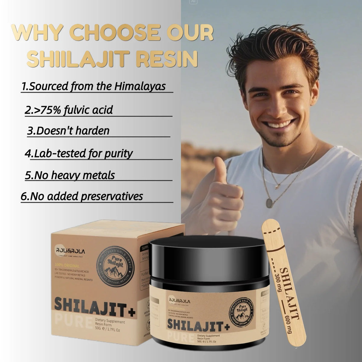 Rolirola Pure Himalayan Shilajit Resin With Fulvic Acid Dietary Supplement