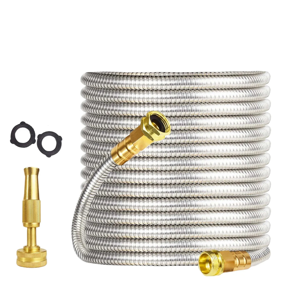 HiMISS Heavy Duty Stainless Steel Garden Hose Adjustable Brass Nozzle