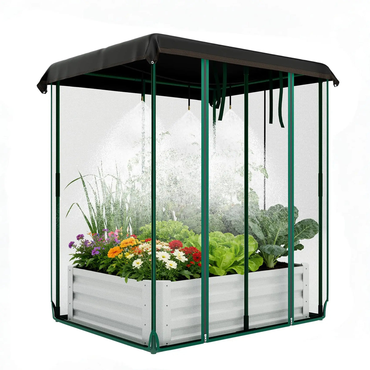 HiMISS Raised Garden Bed Galvanized Metal Planter With Shade