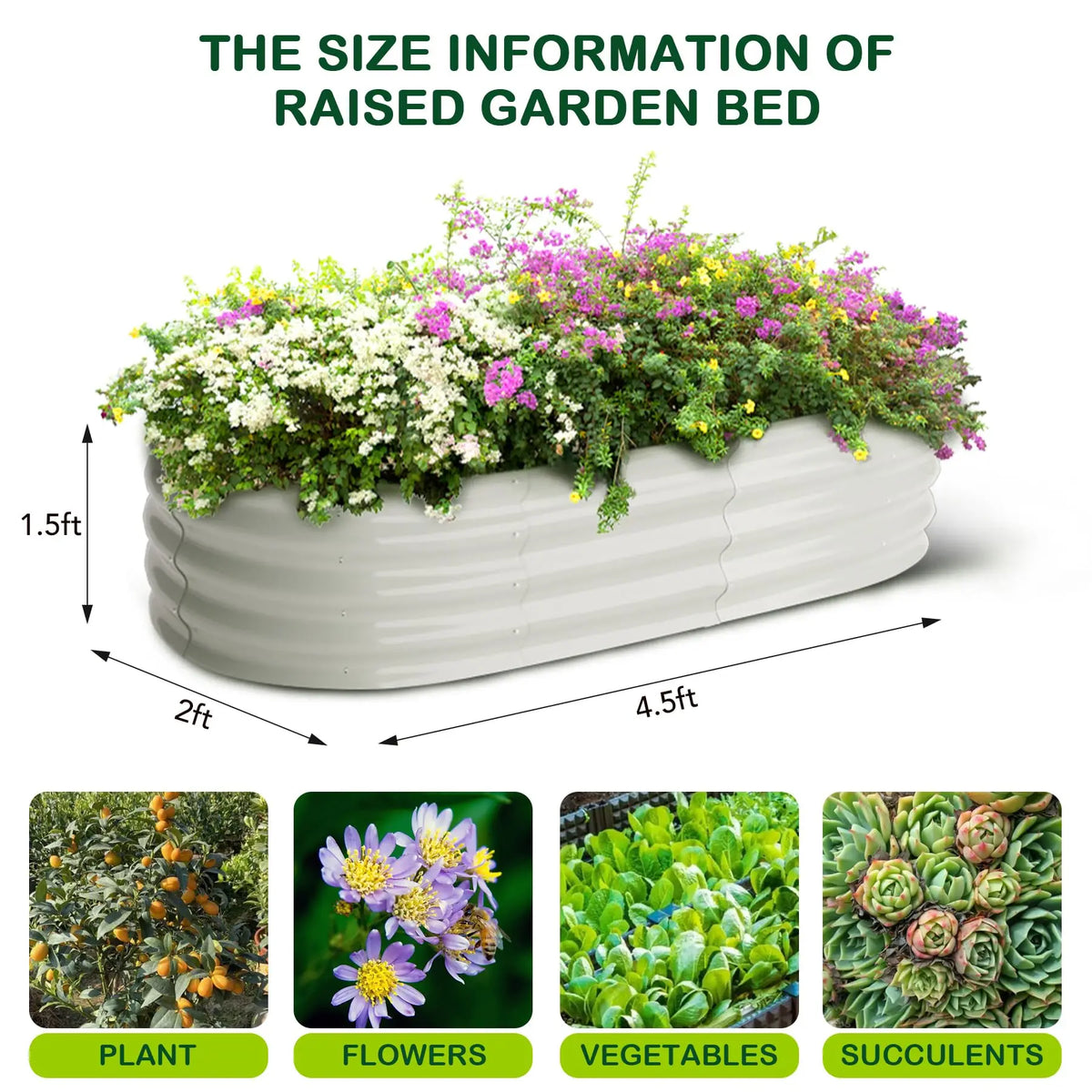 HiMiss Oval Galvanized Steel Vegetable Garden Planter Box