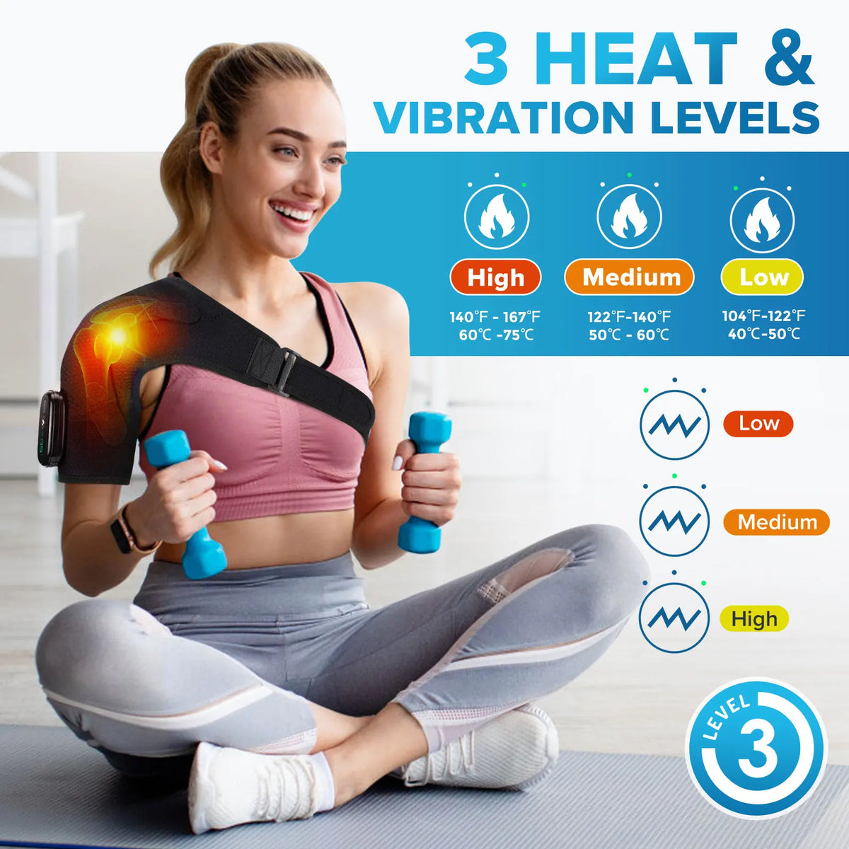 Adjustable Electric Heating Shoulder Massage Belt With Led Hot Compress