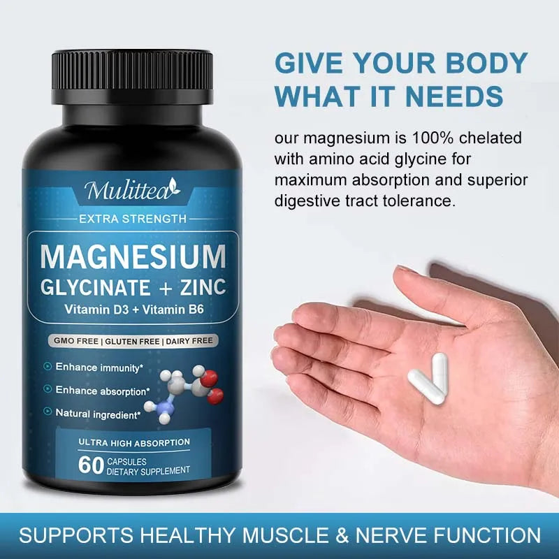 Mulittea Magnesium Glycine Capsules With Zinc Vitamins D3 B6