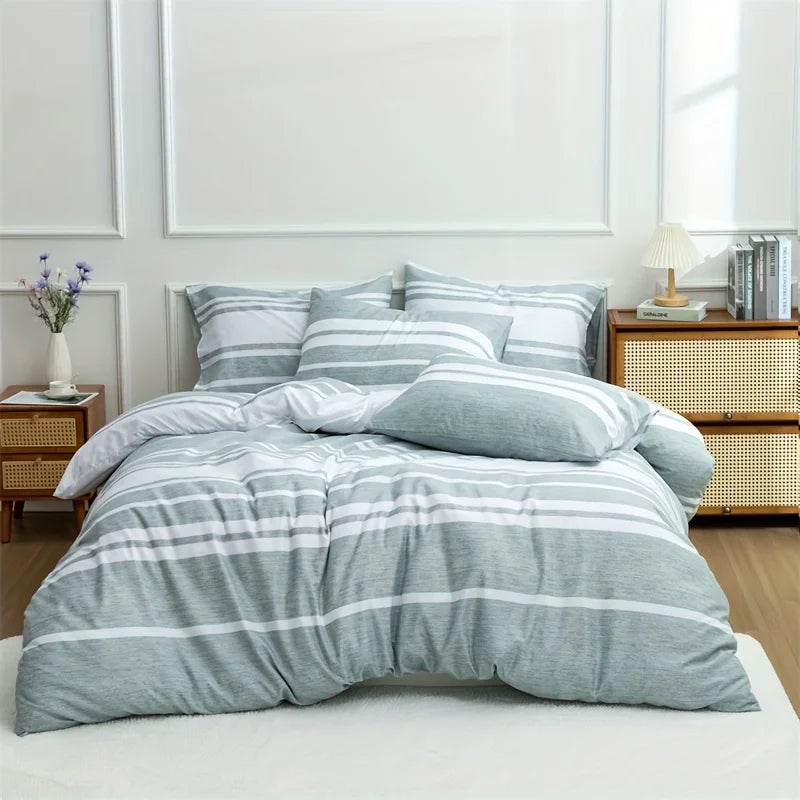 3 Striped Microfiber Duvet Cover Set Bohemian Modern Farmhouse Bedding