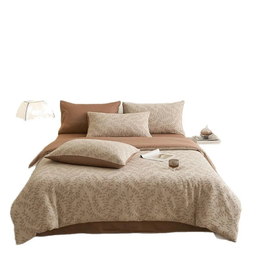 Pure Cotton Four Piece Yarn Dyed Jacquard Bedding Set Pillowcases