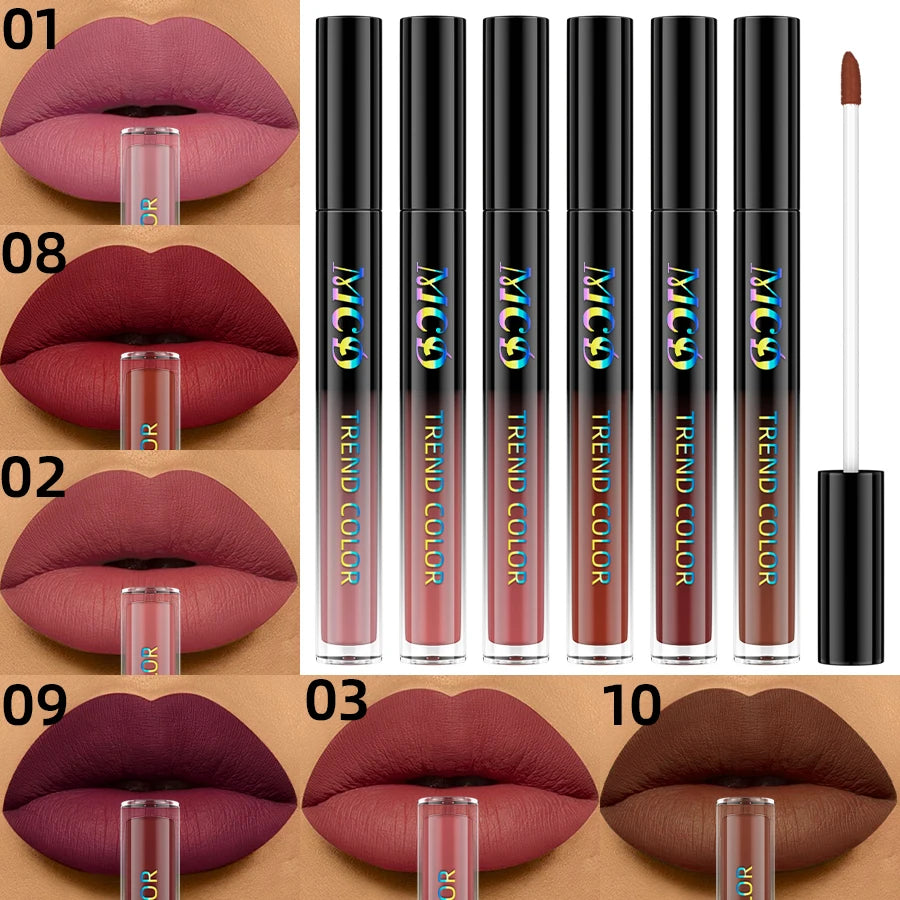 6pcs Different Colors Matte Lip Glaze Set Velvet Lip Gloss Waterproof Liquid Lipstick Nude Black Lips Tint Makeup Lip Glaze Cosmetics for Women Gifts Sexy Red Lip Stain Beauty