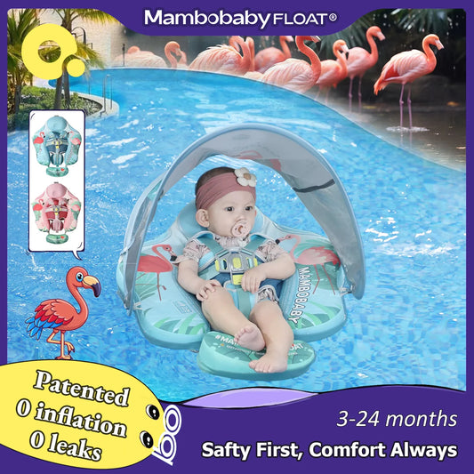 Mambobaby Gentle Skin-Safe Flamingo Air-Free Chest Float with Flat Canopy B503-143-W-Z Baby Swimming Ring Infant Water Circle