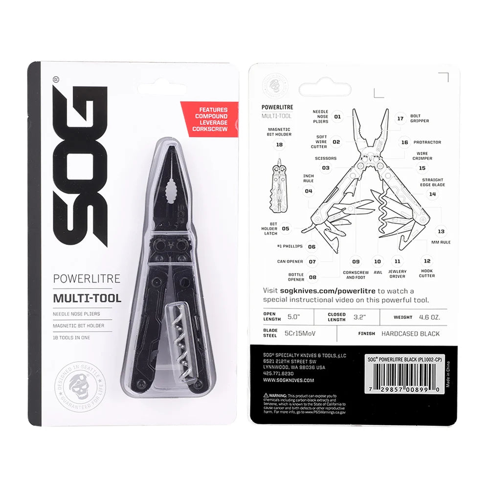 SOG PowerLitre 19-Function Stainless Steel Compact Multitool With Corkscrew