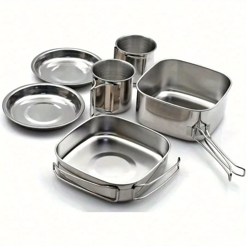 Folding Stainless Steel Camping Cookware Set With Carry Bag
