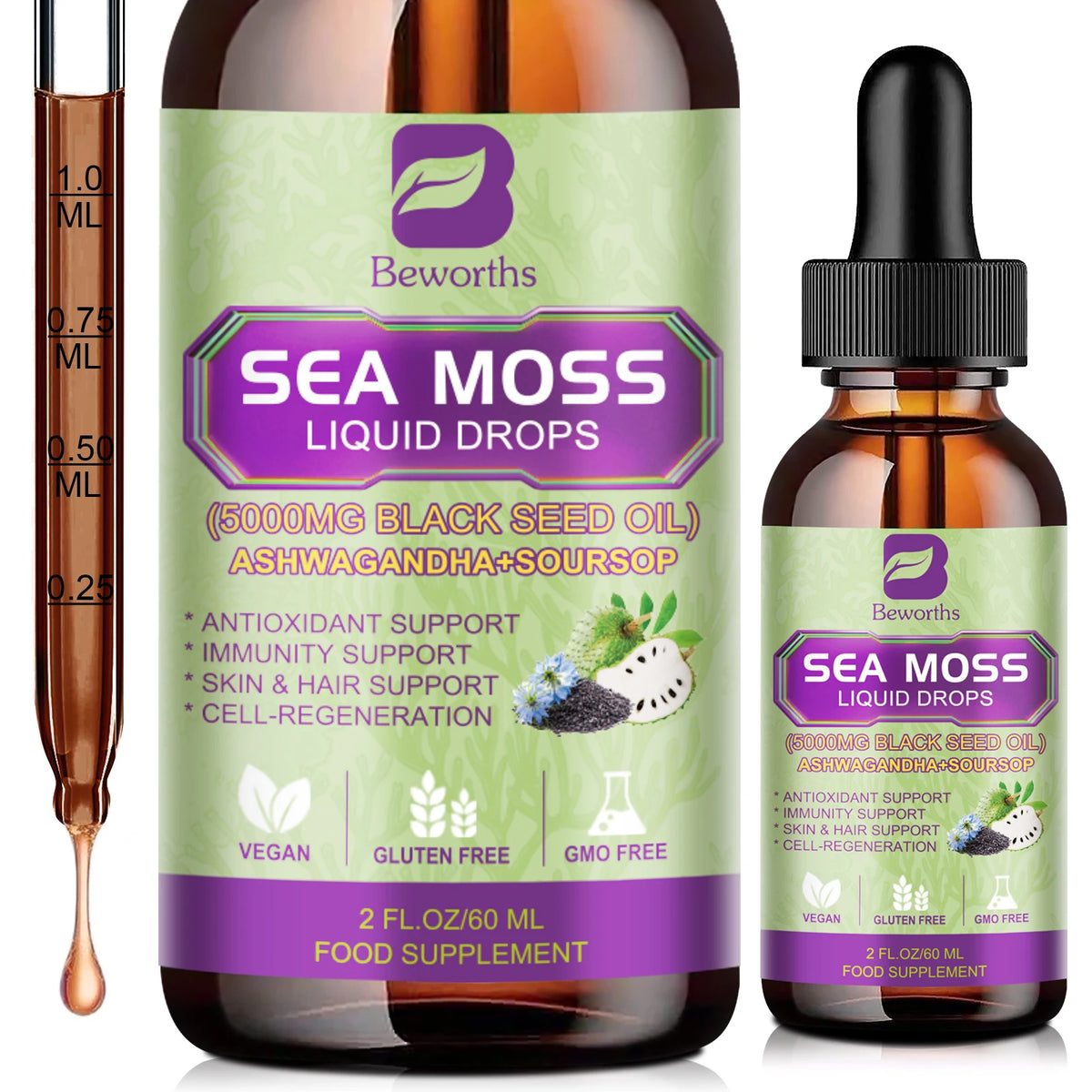 Beworths Sea Moss Extract Drops for Immunity and Digestion Support