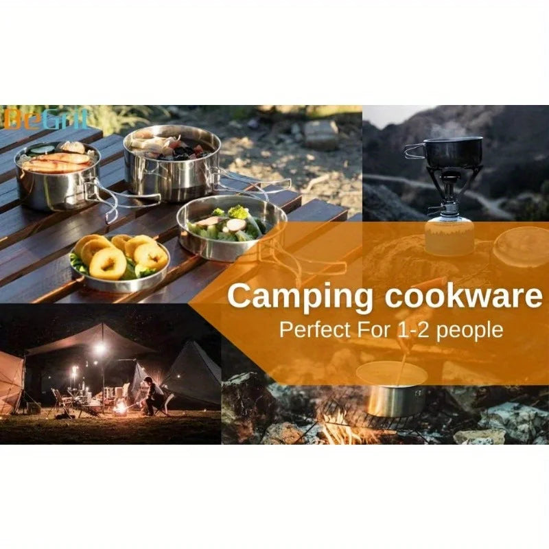 Portable Stainless Steel Camping Cookware Set For Outdoors