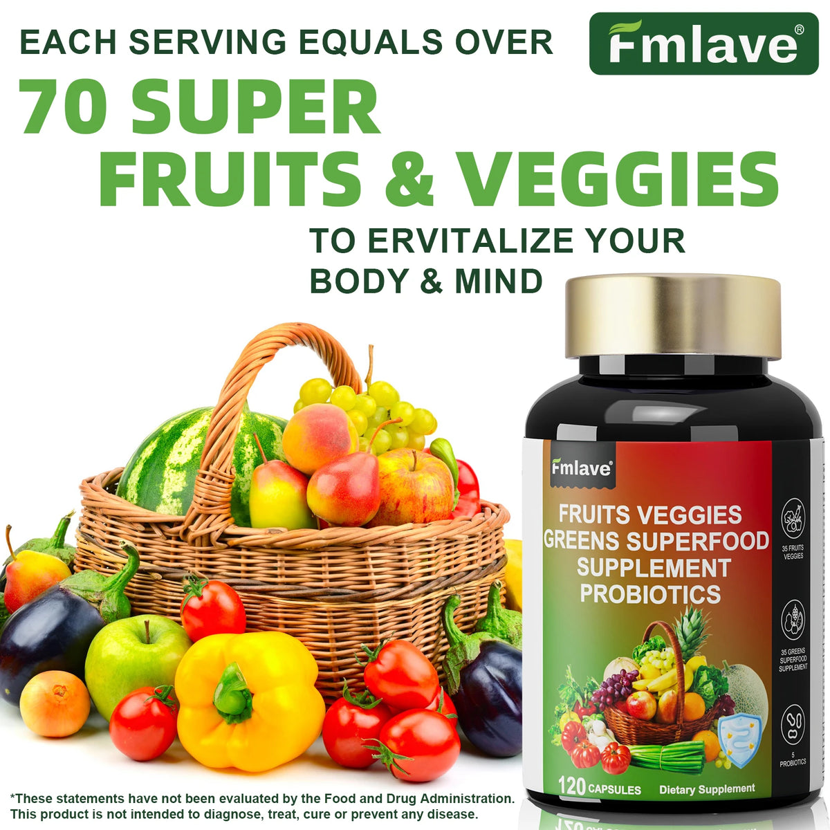 Natural Fruit And Vegetable Superfood Capsules With Digestive Support