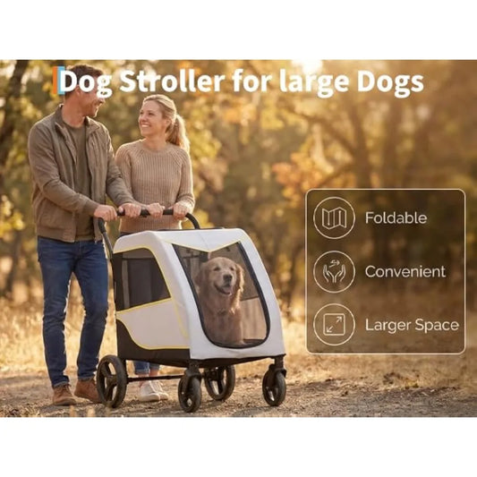 Portable Dog Stroller 4 Wheels for Large Dogs 176 Lbs Capacity Foldable Pet Cat Travel Carriage Stroller Breathable Carrier for Outside Park Play