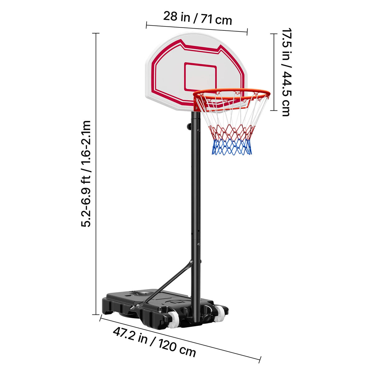 SucceBuy Portable Basketball Hoop With Adjustable Pole And Backboard Set