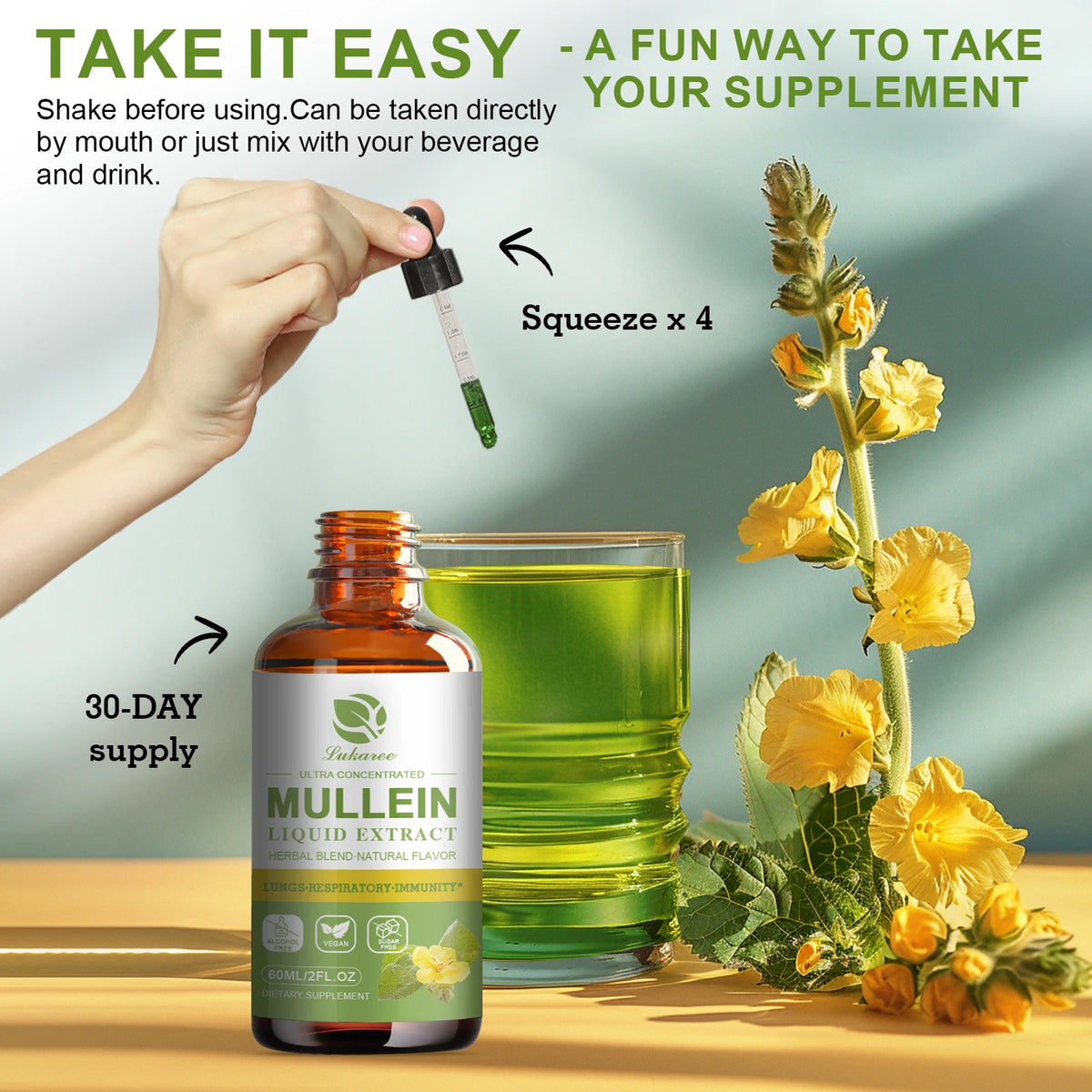 Mulittea Mullein Leaf Extract Drops For Respiratory Support