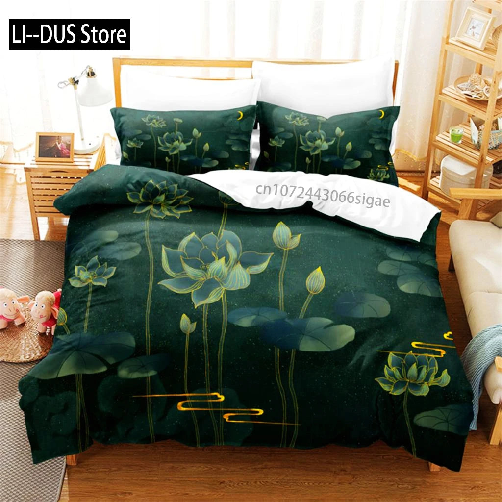 Pink Lotus Duvet Cover Set Featuring Stream Water Design Bedding