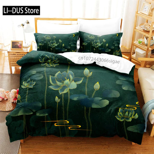 Pink Lotus Duvet Cover Set Featuring Stream Water Design Bedding