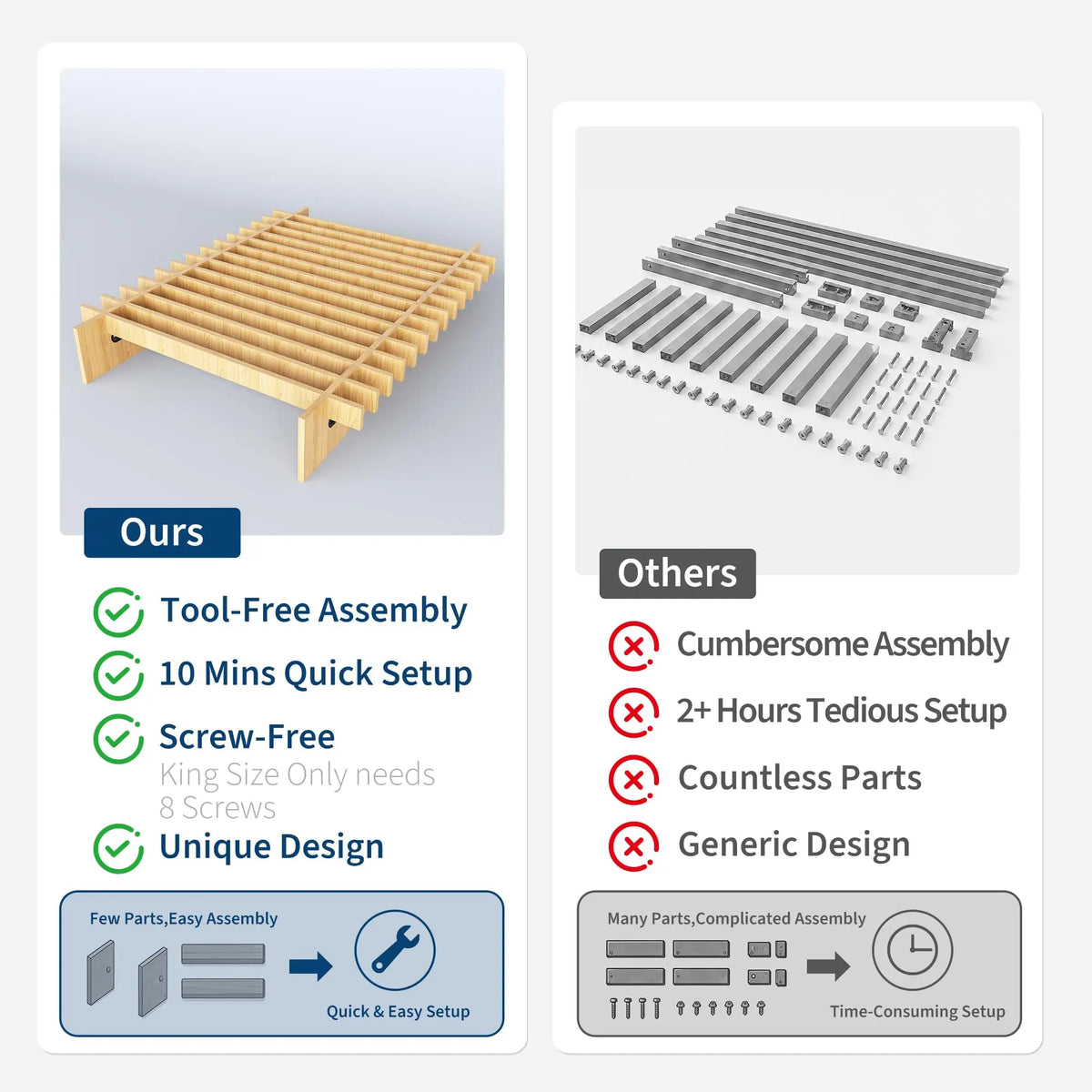HiMISS Low Profile Wood Platform Bed Frame With Ample Storage