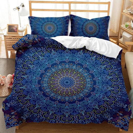 Bohemian Mandala Microfiber Duvet Cover Set Featuring Brushed Finish