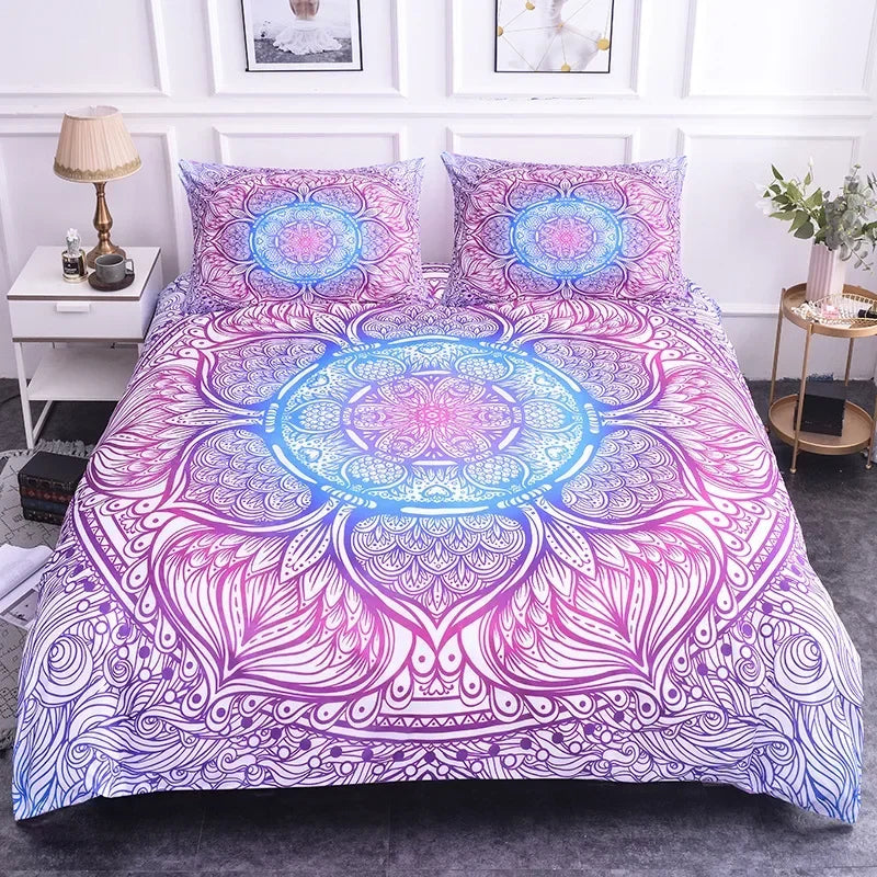 Mandala Bohemian Duvet Cover Set With Printed Lotus Floral Bedding