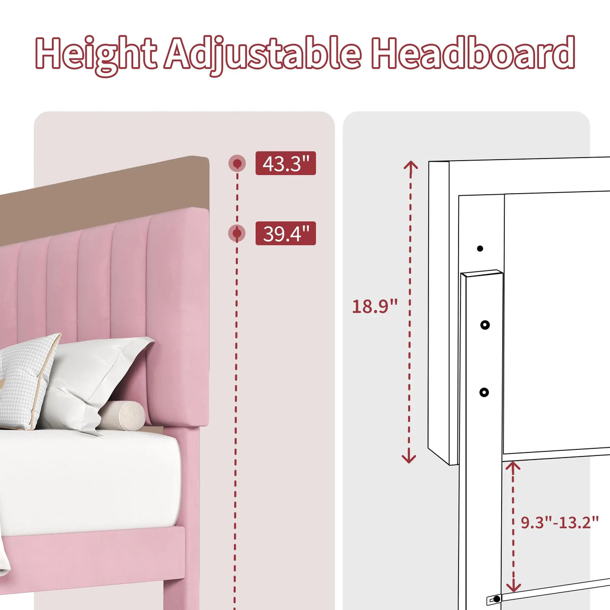 HiMISS Upholstered Platform Bed With Adjustable Tufted Headboard Wood Slats