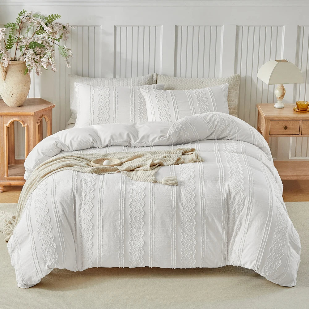 Zeby Boho Stripes Floral Duvet Cover Set With Pillowcases