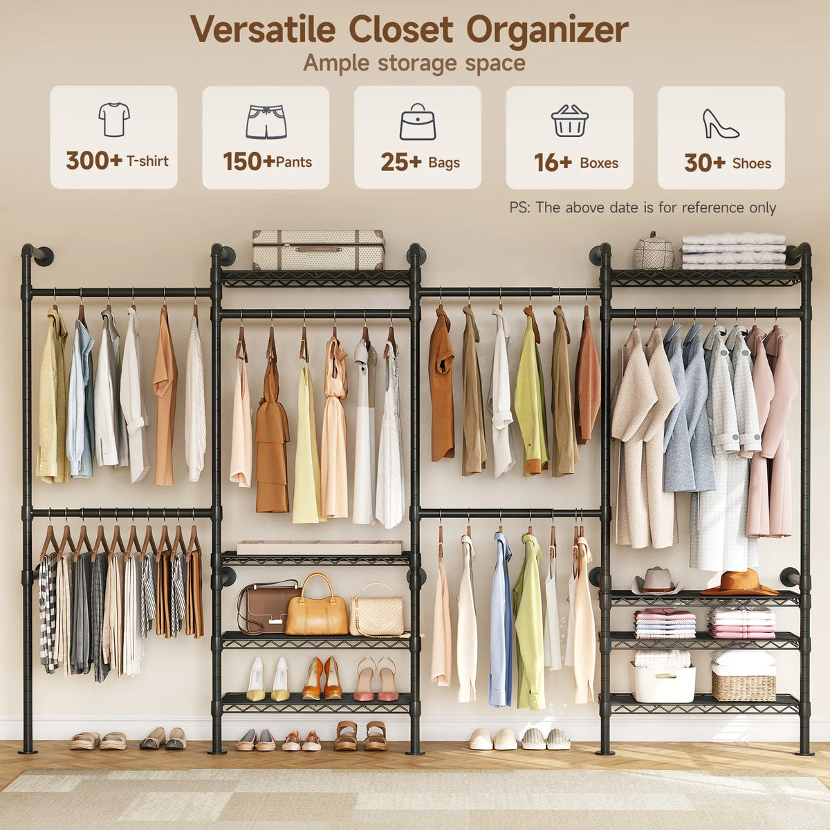 Onbrill Wall Mounted Industrial Pipe Clothes Rack Expandable Closet Organizer