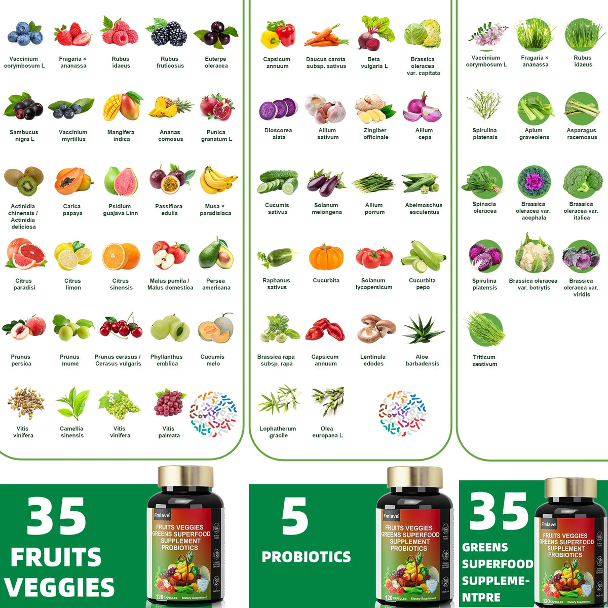 Natural Fruit And Vegetable Superfood Capsules With Digestive Support