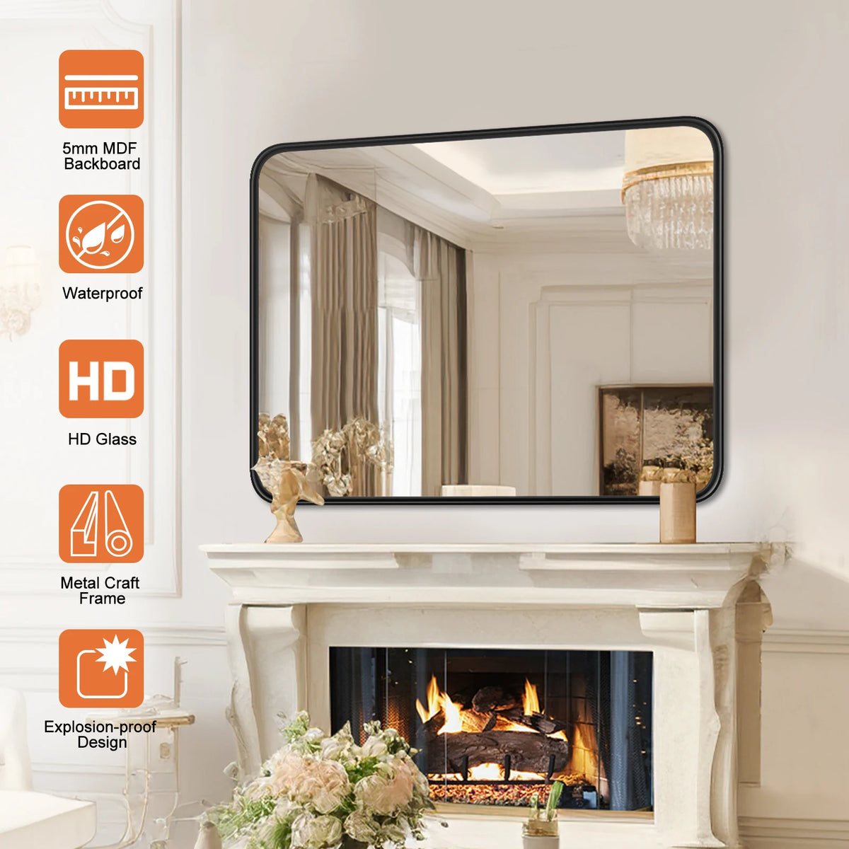 JHK Matte Metal Framed Wall Mounted Bathroom Mirror