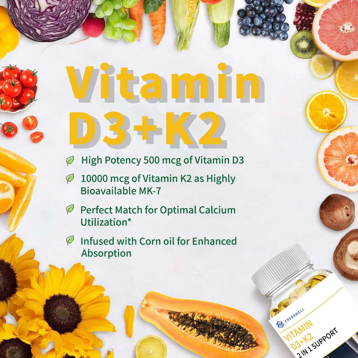 Vitamin D3 And K2 Supplement For Bone Health Support