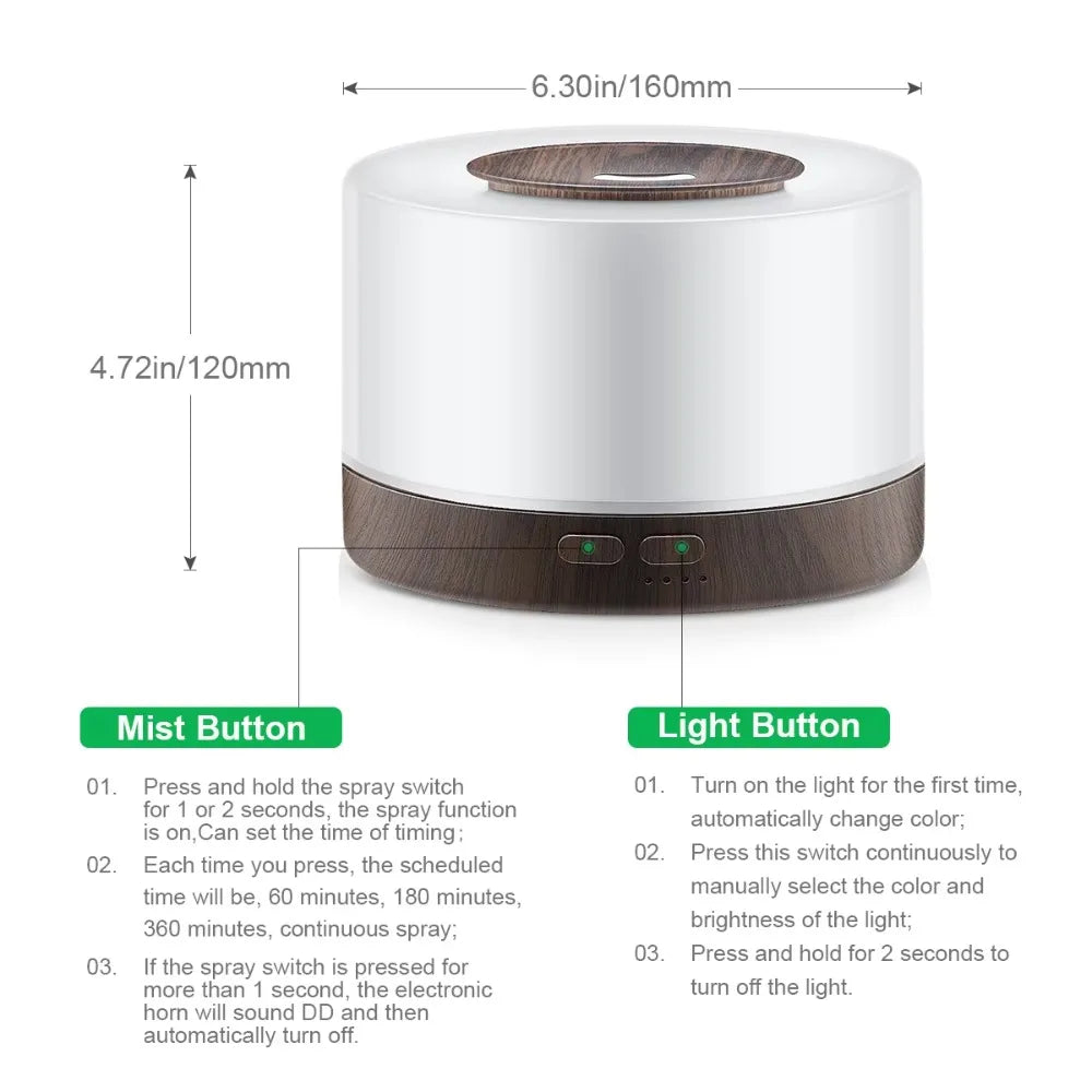 Ultrasonic Essential Oil Diffuser 550ml Mist Aromatherapy Humidifier Led Lights