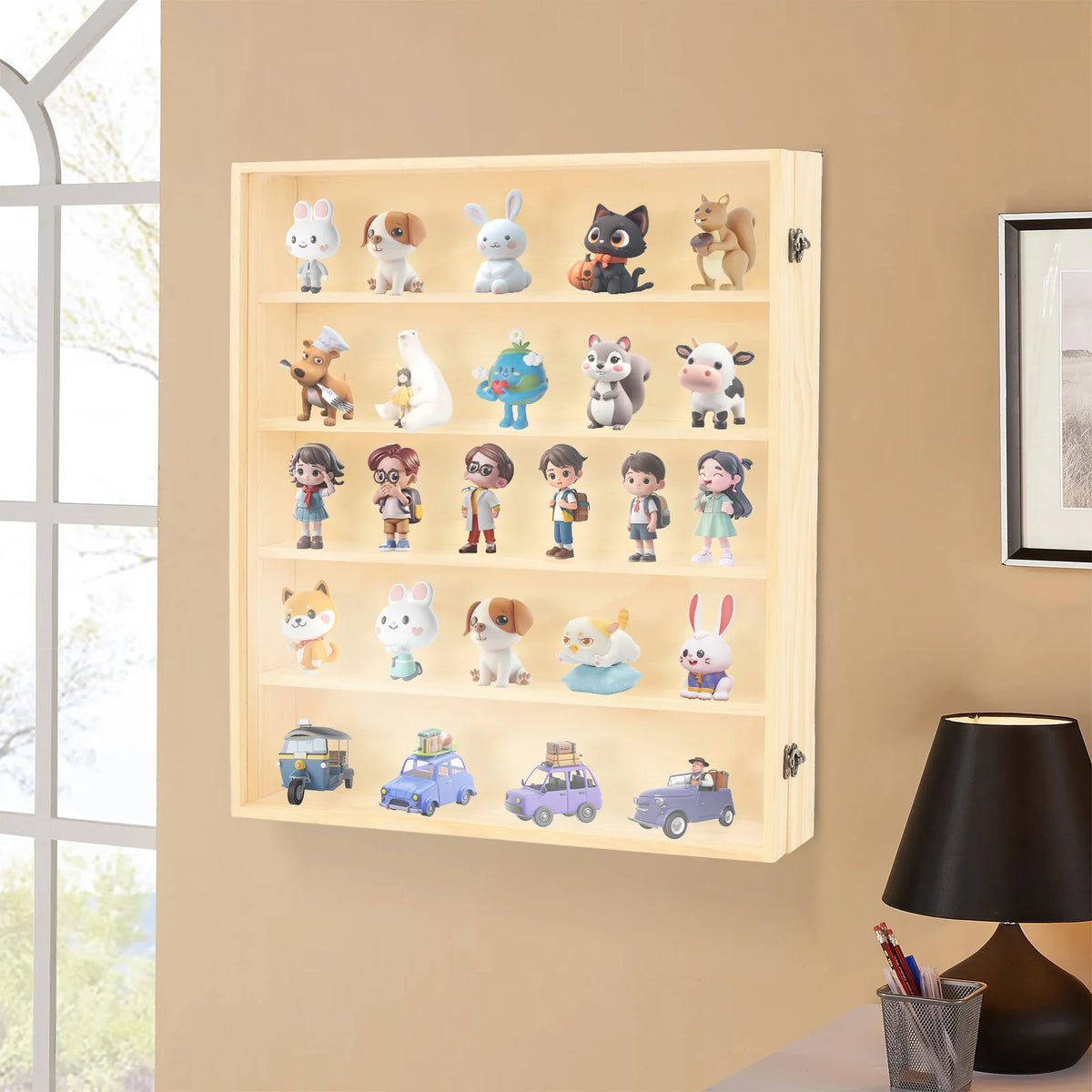 Bymaocar 5 Tier Wall Mounted Wooden Display Cabinet For Figurines
